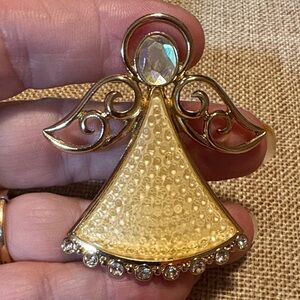 Elegant Gold Angel Brooch with Crystal Accents